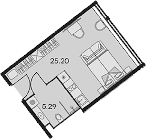 Квартира студия 30.49 м², 2/15 эт., Апарт-отель «Апарт-отель 25-7 Заневский»